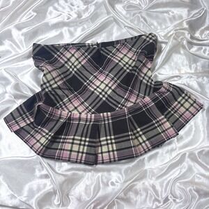 y2k Mini Skirt Black Pink Excellent Tracy Evans Plaid Pleated Peplum Skirt S